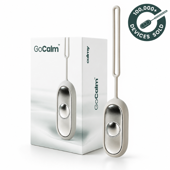 GoCalm device with packaging on a white background